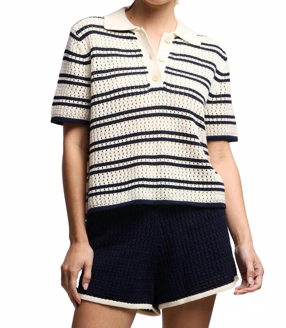 NEW VELVET BY GRAHAM & SPENCER lumae sweater polo in milk/navy